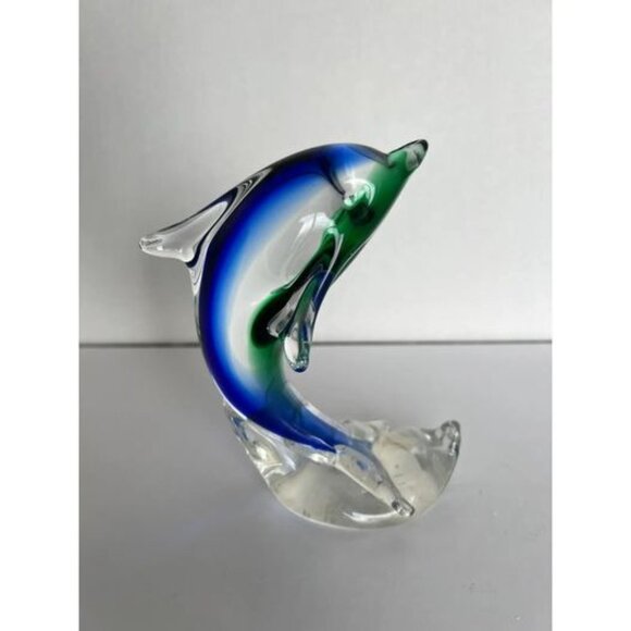 1970s Mouth-Blown Murano Style Dolphin Glass Paperweight - Picture 4 of 9